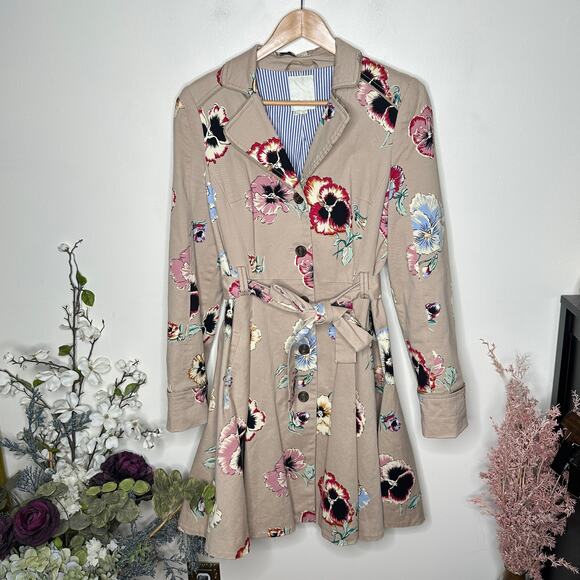 ANTHROPOLOGIE x ELEVENSES Pansy Corset Trench Coat Tan Khaki RARE Sz 12 - Picture 3 of 6